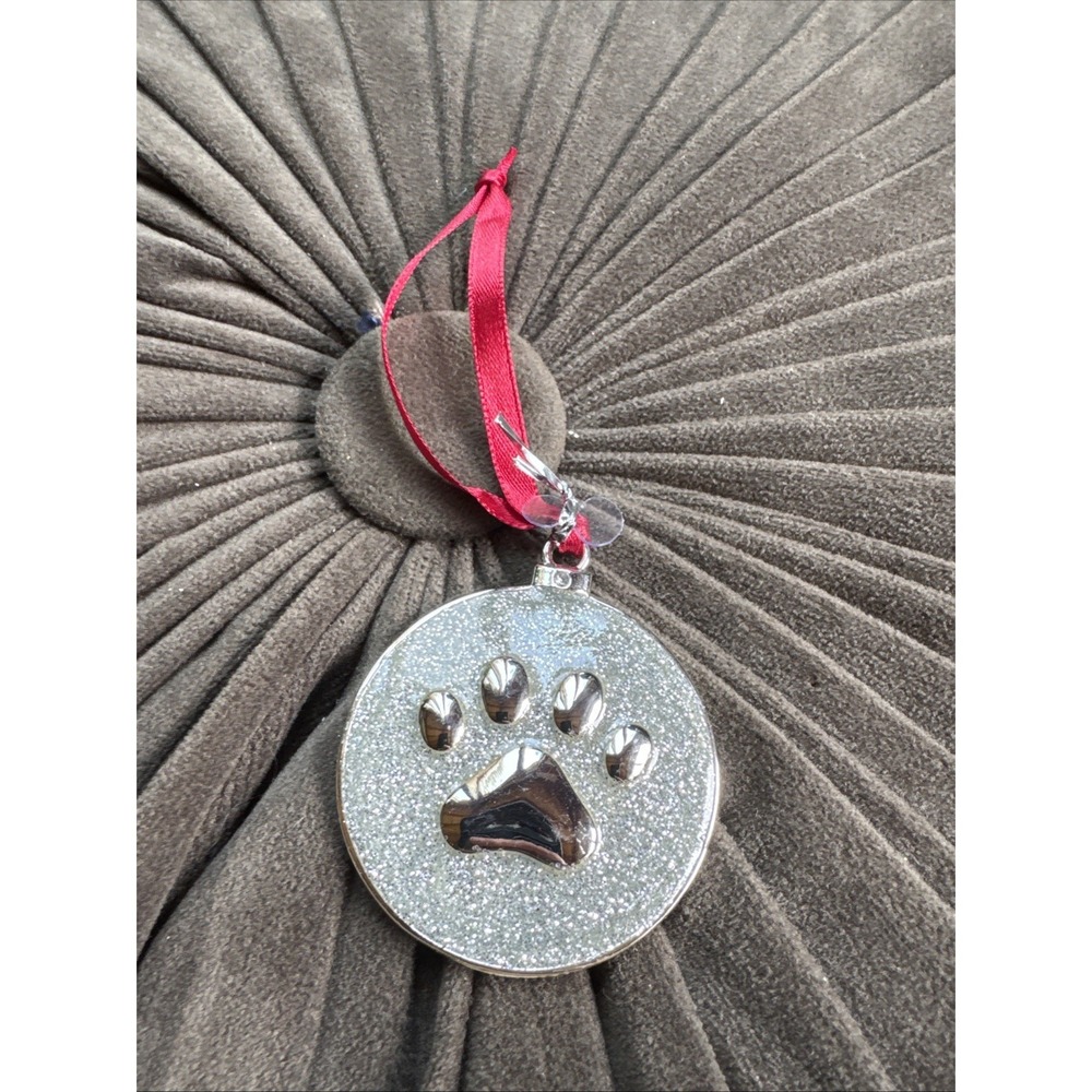 HARVEY LEWIS PAW PRINT ORNAMENT Silver Toned Sparkle Elegant NWOT